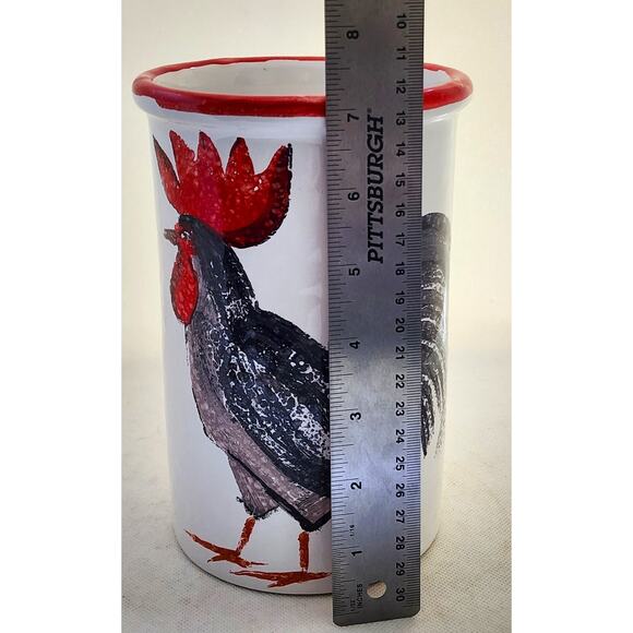 CERAMIC KITCHEN UTENSIL HOLDER/WINE HOLDER-Made in Italy-Hand Painted-Rooster - Picture 9 of 10